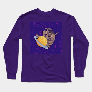 Space planet funny in purple Long Sleeve T-Shirt